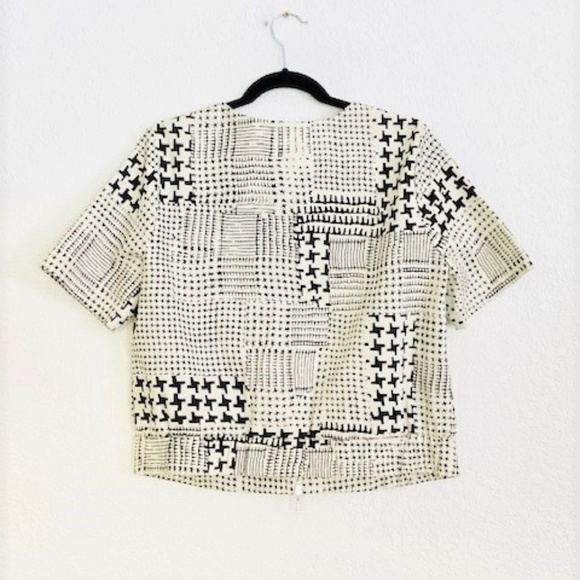 CAbi | White & Black Patchwork Houndstooth Top M - Picture 5 of 6